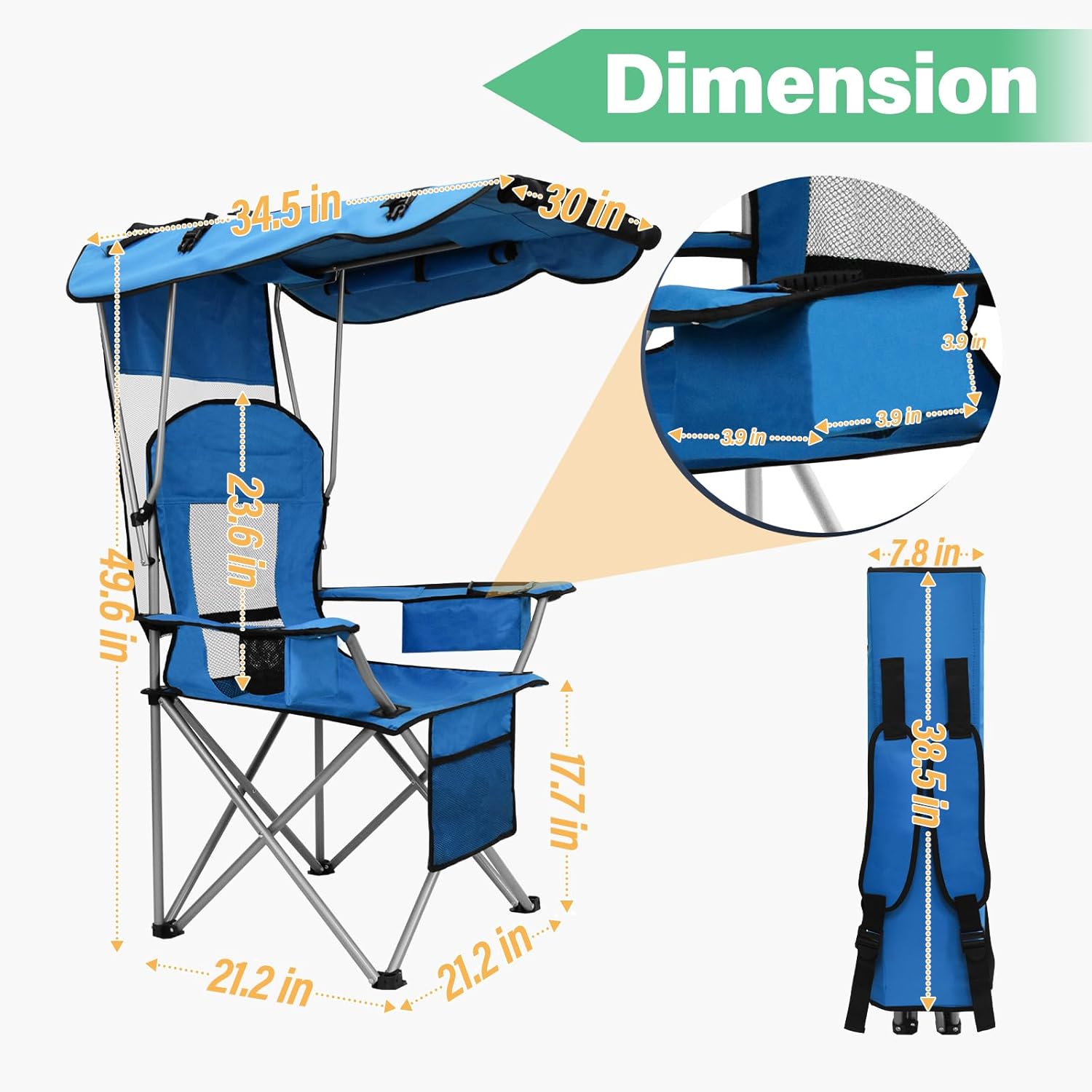 Canopy Camping Chair with Cooler Cup Holder Sky Blue