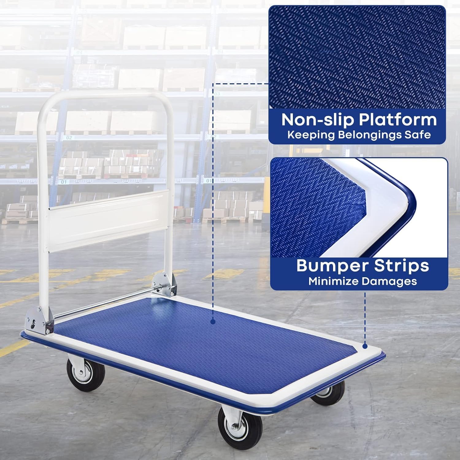 Heavy Duty Folding Platform Trolley 300KG Flatbed Cart Blue