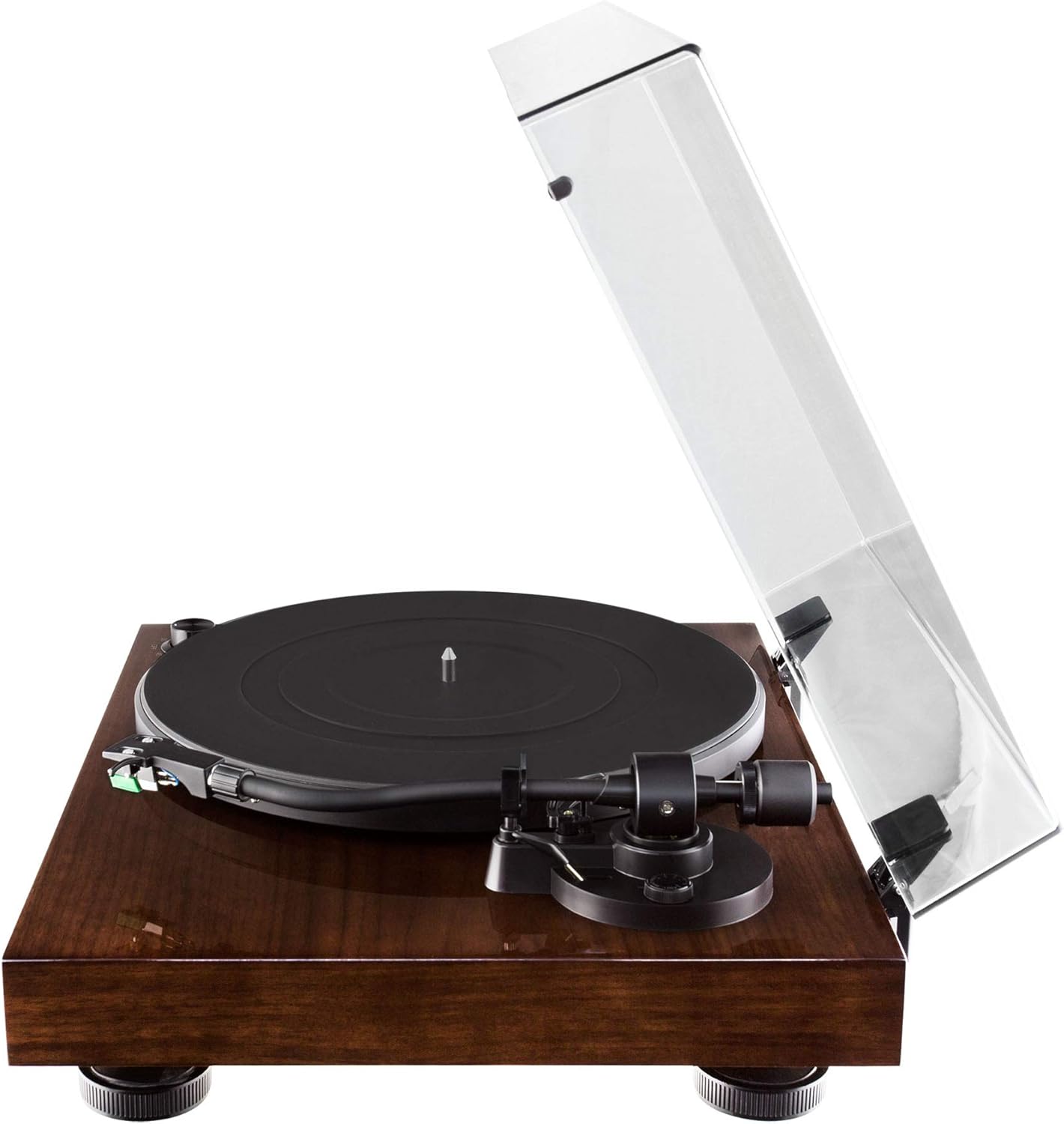 High-Fidelity Walnut Belt-Drive Vinyl Turntable with Built-In Preamp
