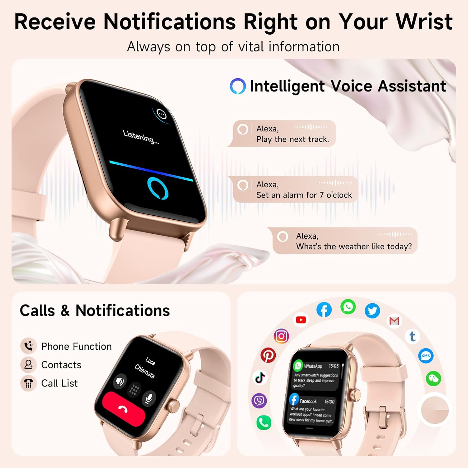 Women Smart Watch Alexa Call 100 Sports IP68