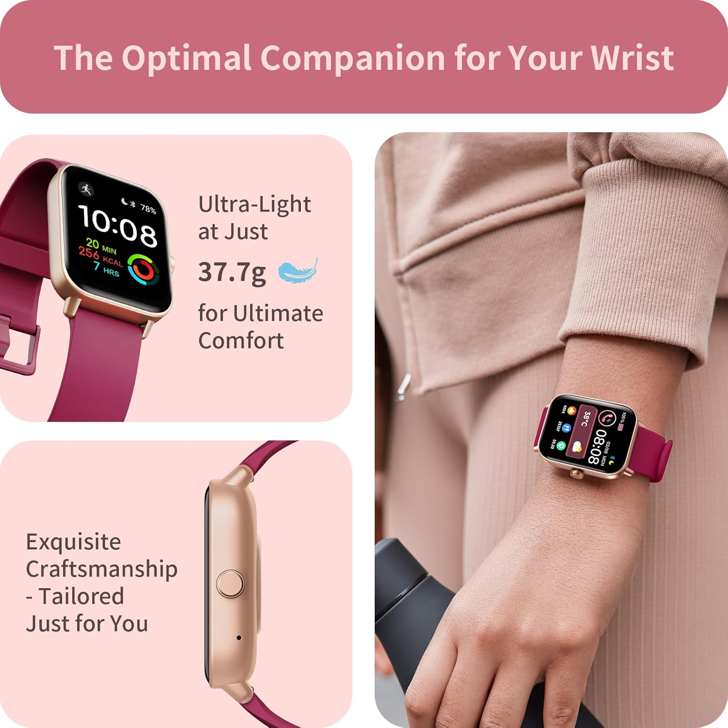Womens Smart Watch Bluetooth Call Alexa Red