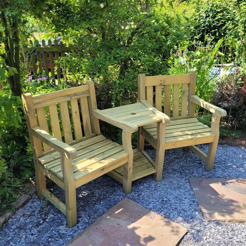 2 Seater Companion Garden Bench with Table Jack and Jill Seat