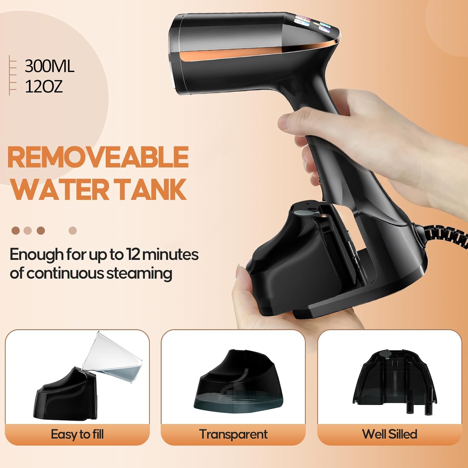 Handheld Clothes Steamer 1800W 300ml Tank LED 3 Modes Fast