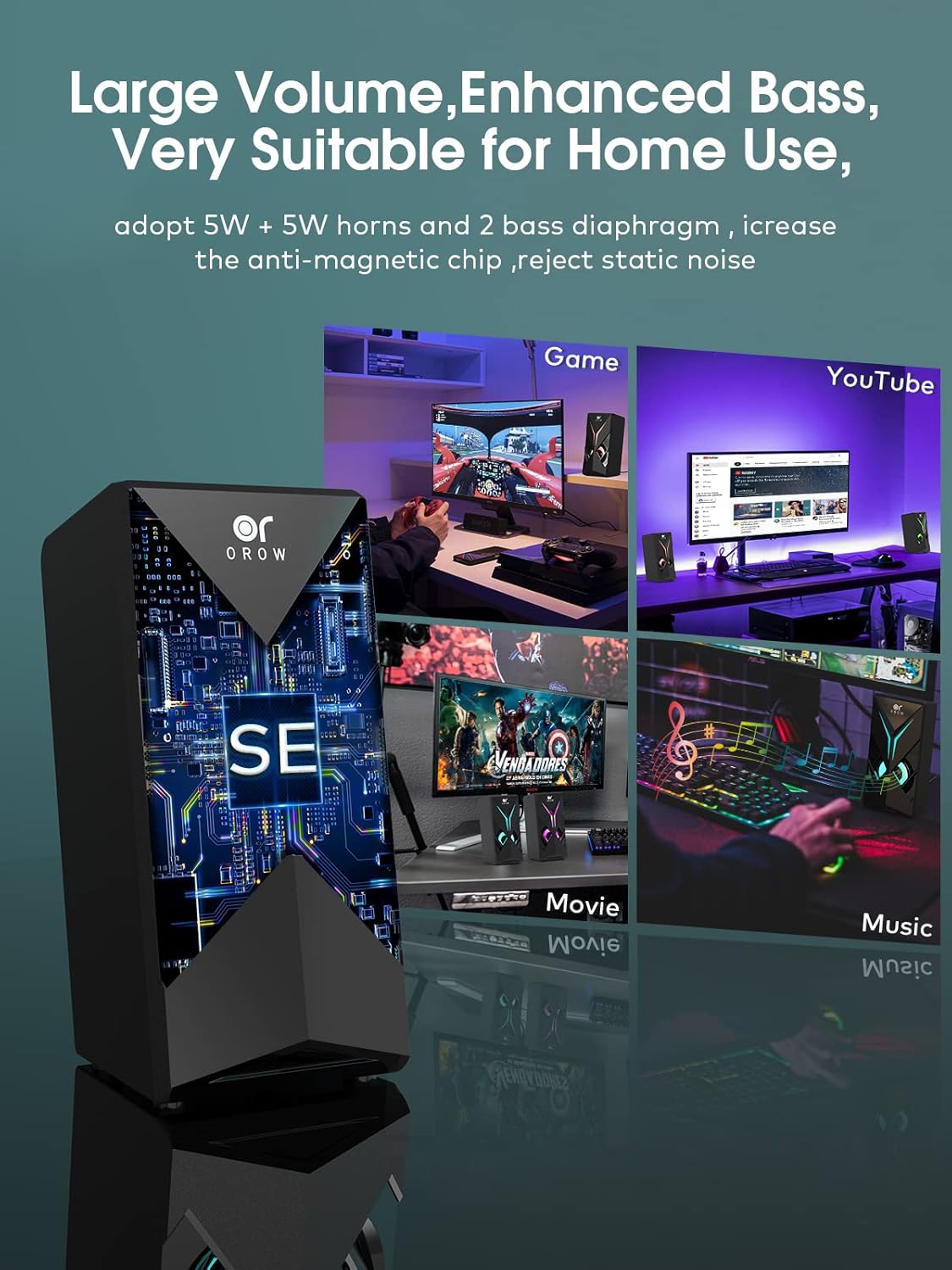 RGB Computer Speakers 10W Desktop Gaming Speakers AUX LED