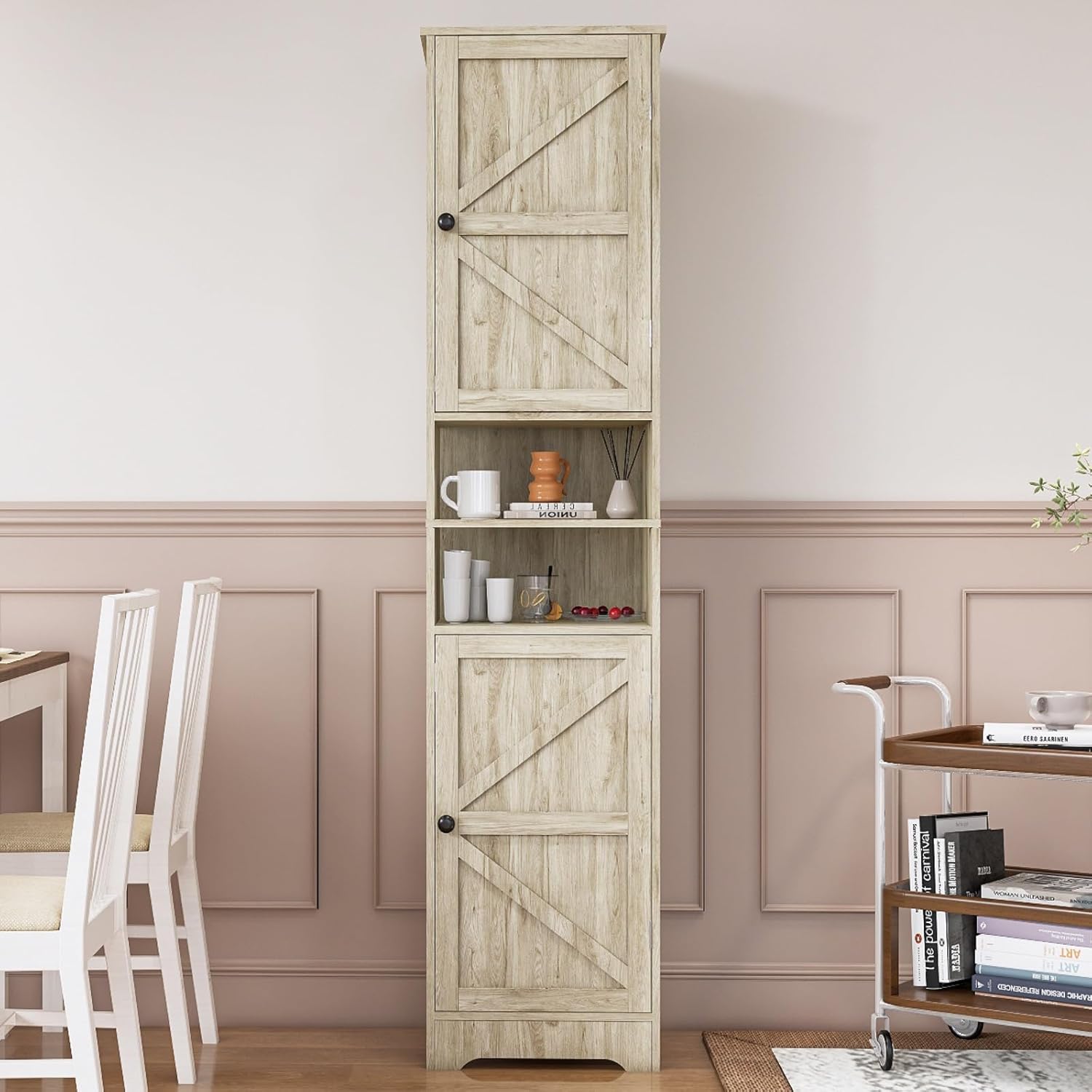 Tall Bathroom Storage Cabinet Slim Adjustable Shelf Grey
