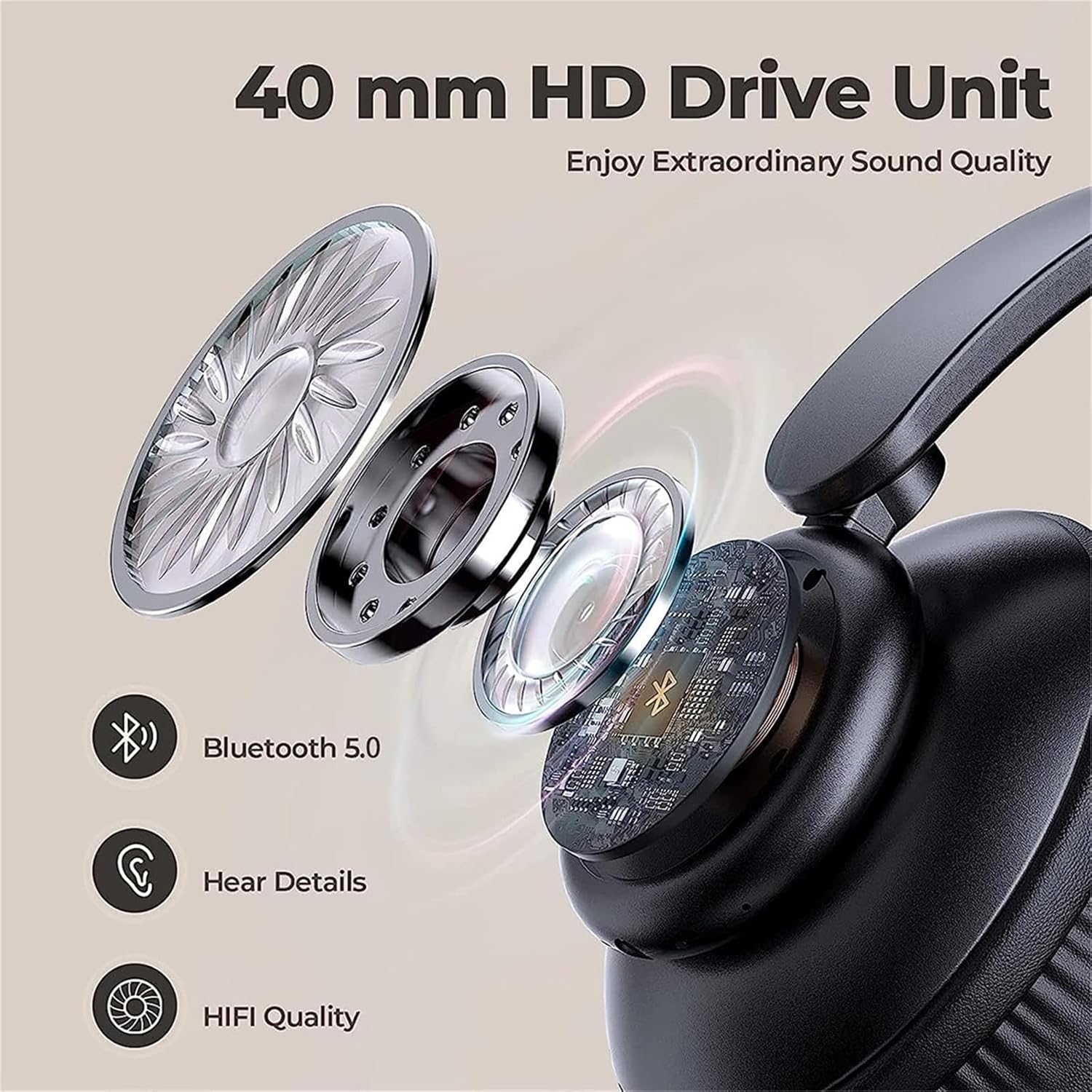 Bluetooth Over Ear Headphones Foldable Wireless Mic FM SD