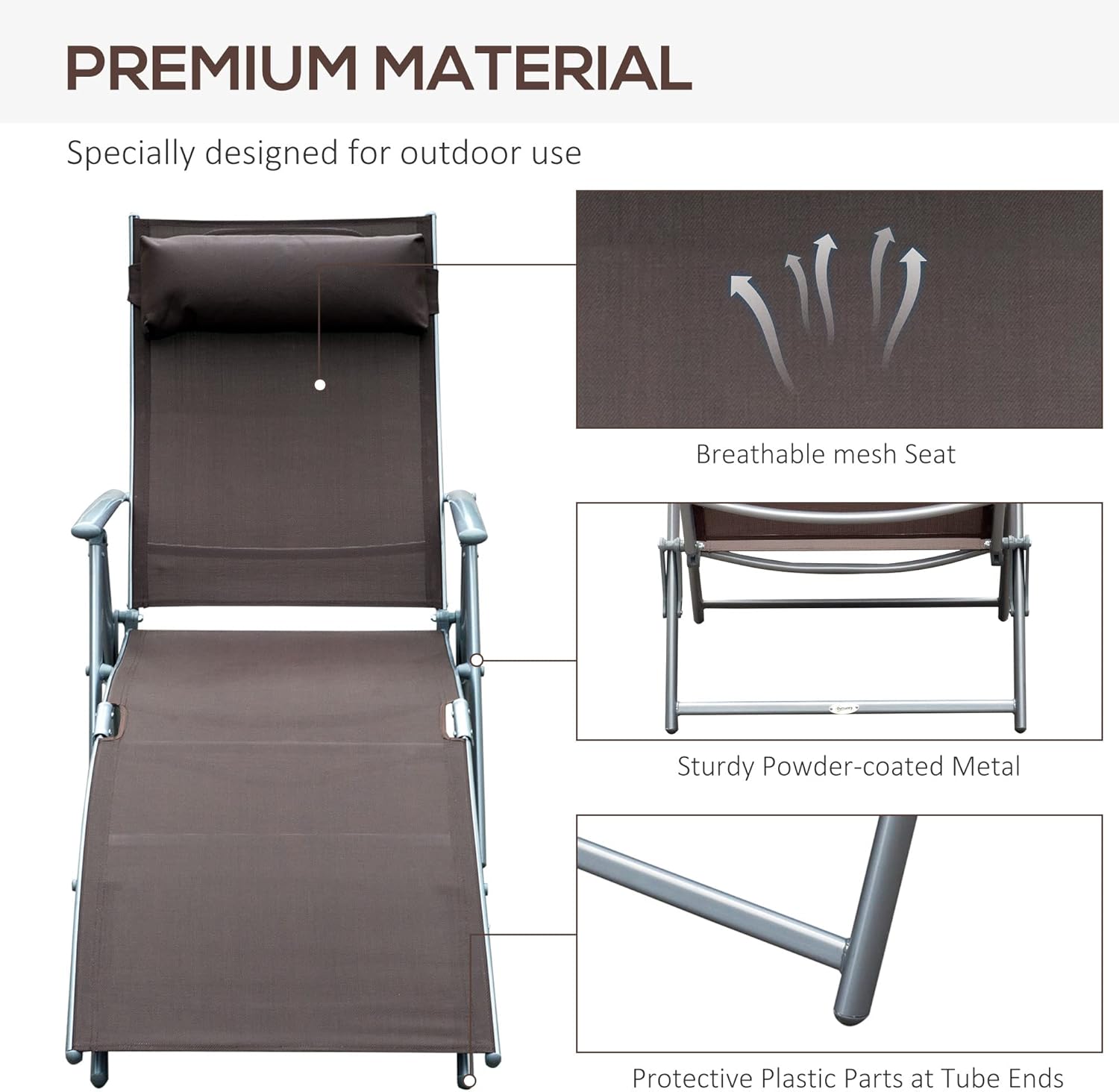 Heavy Duty Folding Sun Lounger 7 Level Recliner Brown