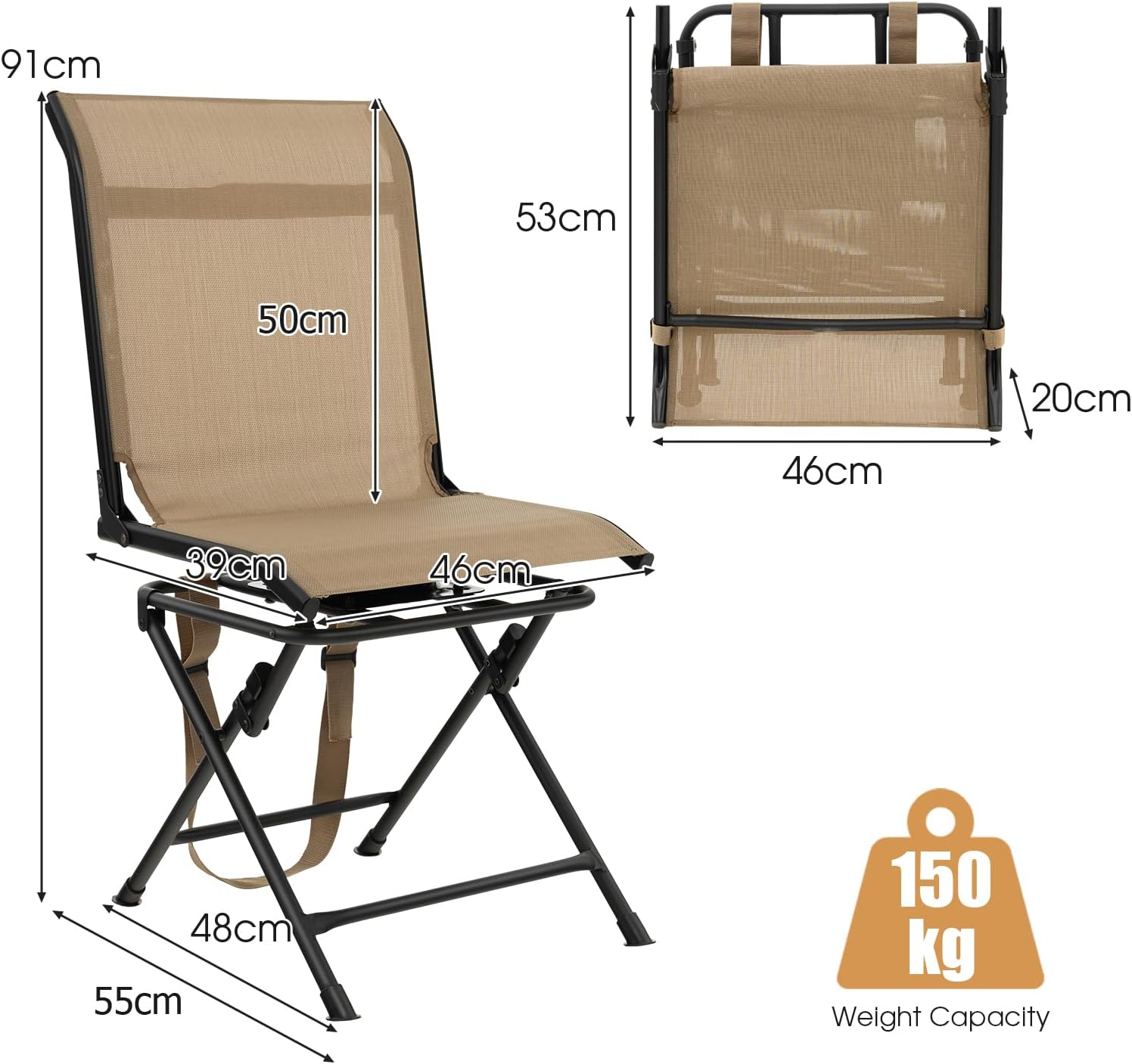 360 Swivel Folding Hunting Chair Mesh Back Brown