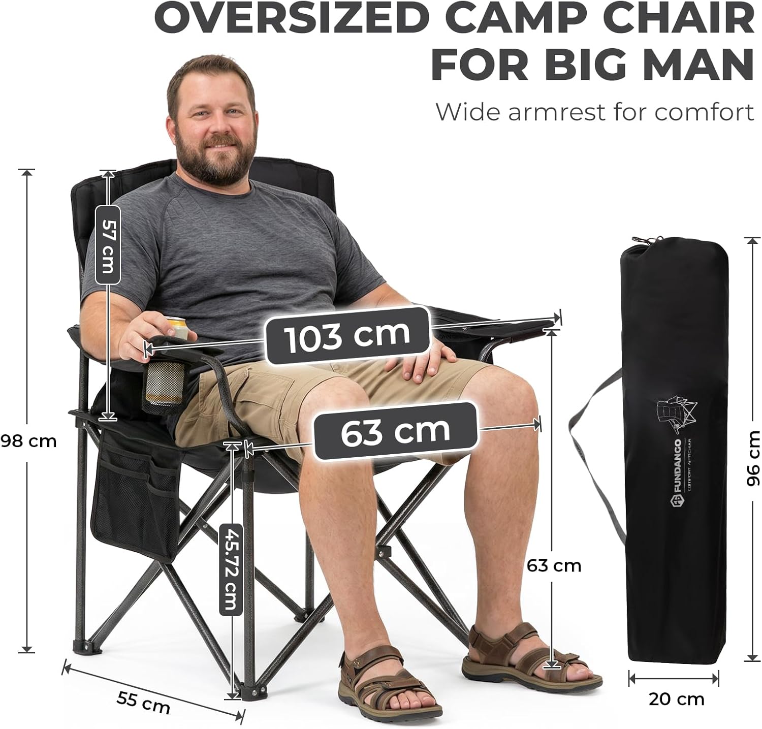 Oversized Camping Chair with Cooler and Lumbar Support Black
