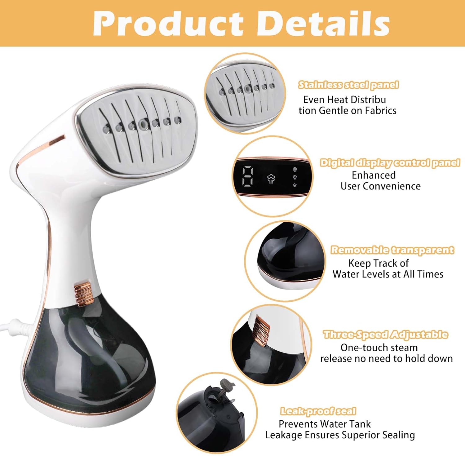 Handheld Clothes Steamer 1700W Fast Heat 320ml Tank 3 Modes