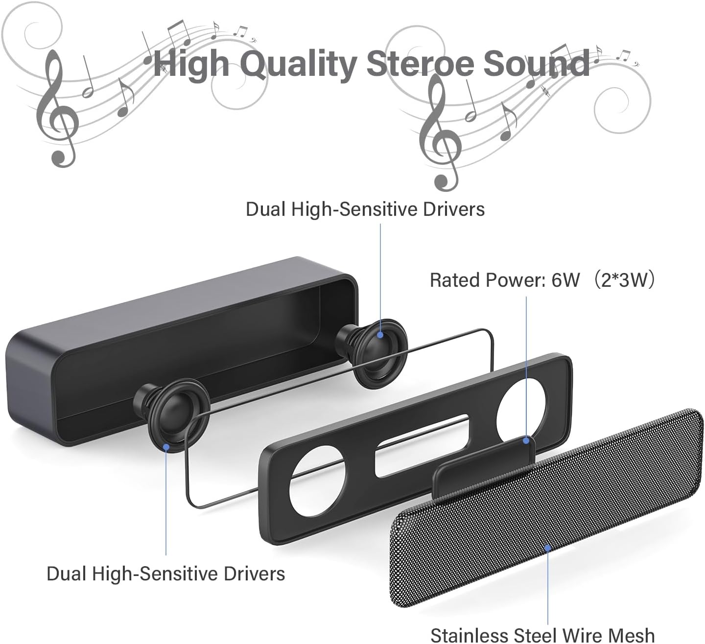 USB Computer Soundbar Speaker Plug & Play Mini Desktop PC Laptop