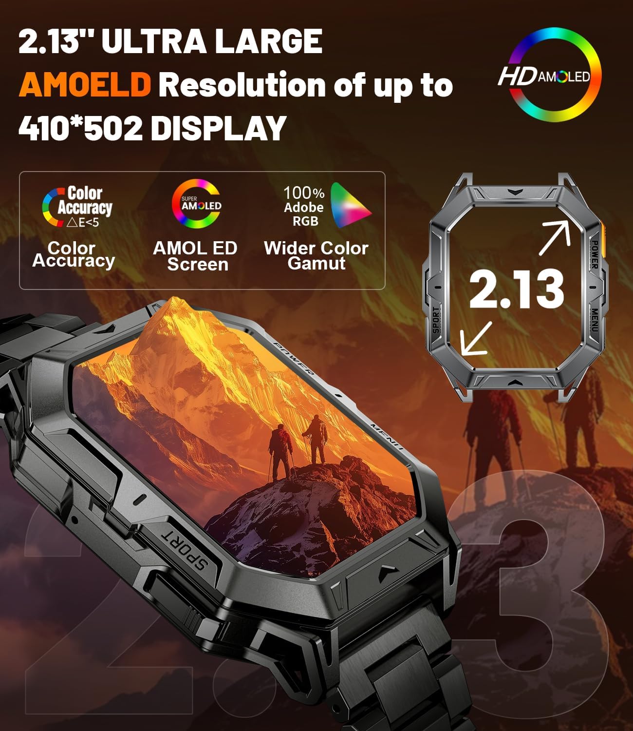 Military AMOLED Smart Watch 1000mAh 120 Sports 5ATM