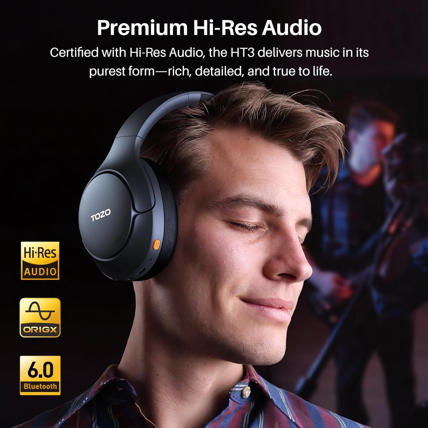Bluetooth Noise Cancelling Headphones 90H Playtime Over Ear Mic