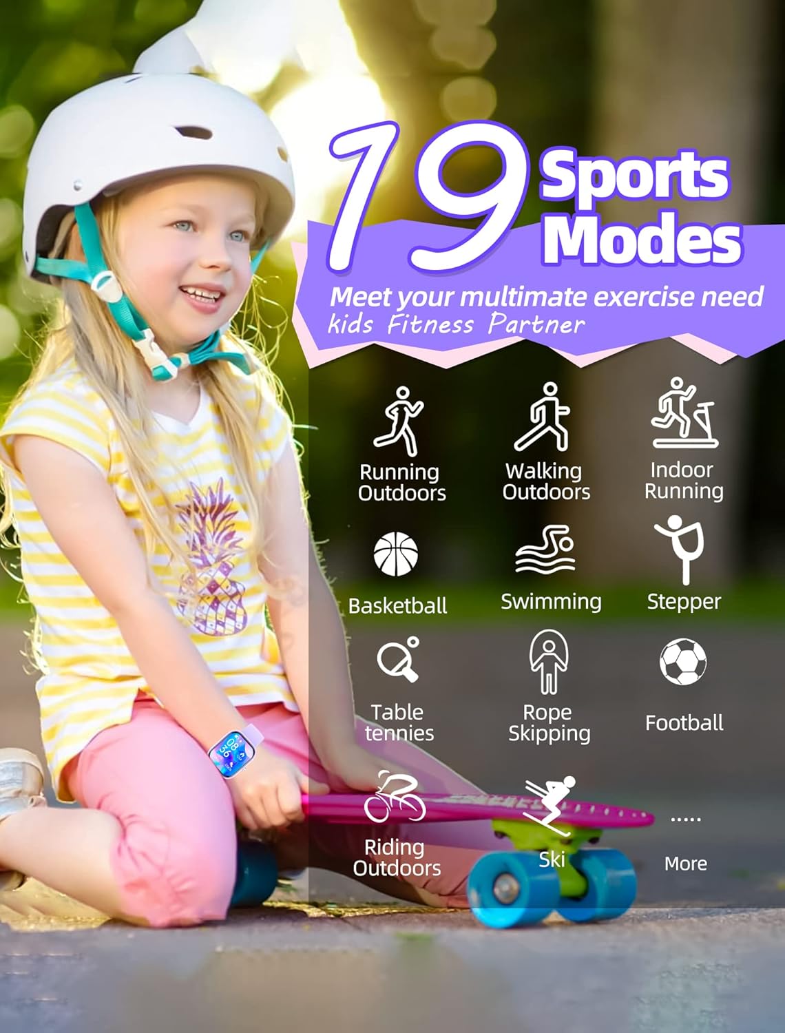 Kids Smart Watch Purple Fitness Tracker Heart Rate Sleep