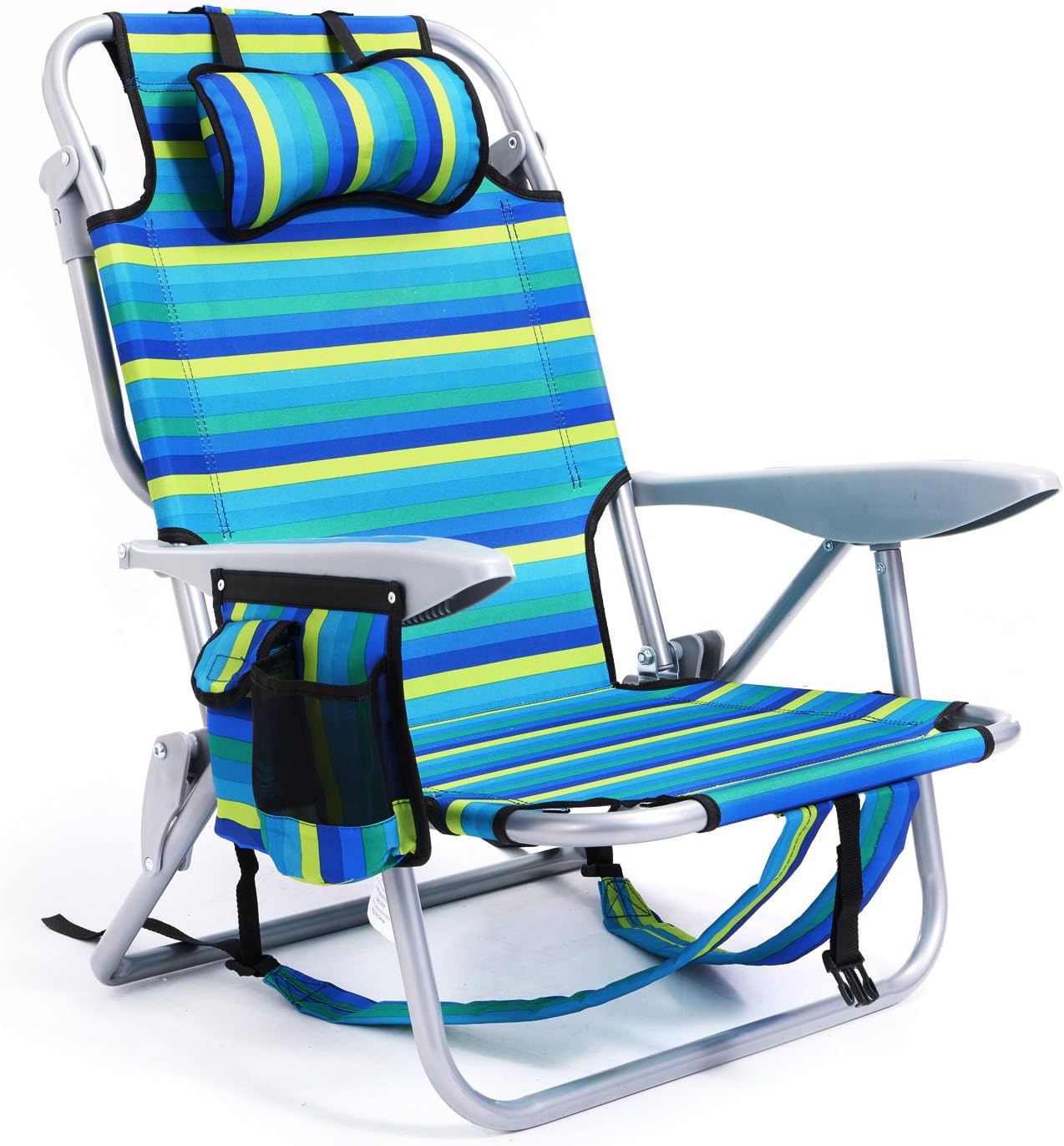 Lightweight Reclining Beach Chair 4 Position Ocean Striped
