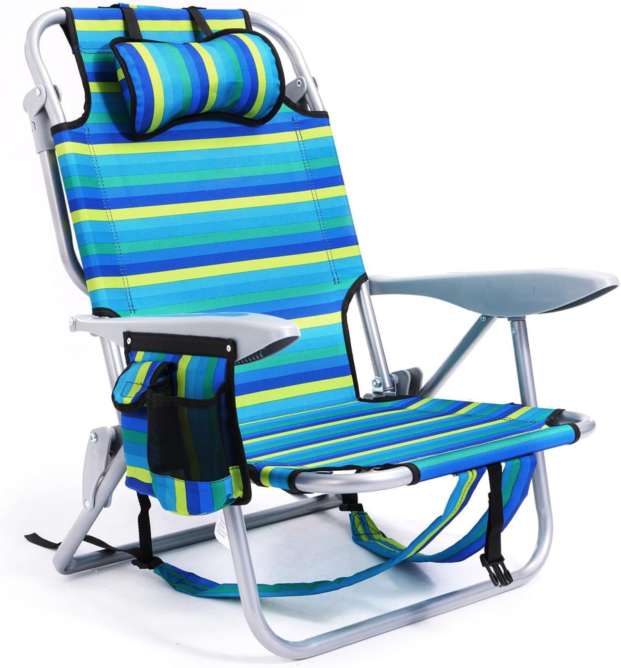 Lightweight Reclining Beach Chair 4 Position Ocean Striped