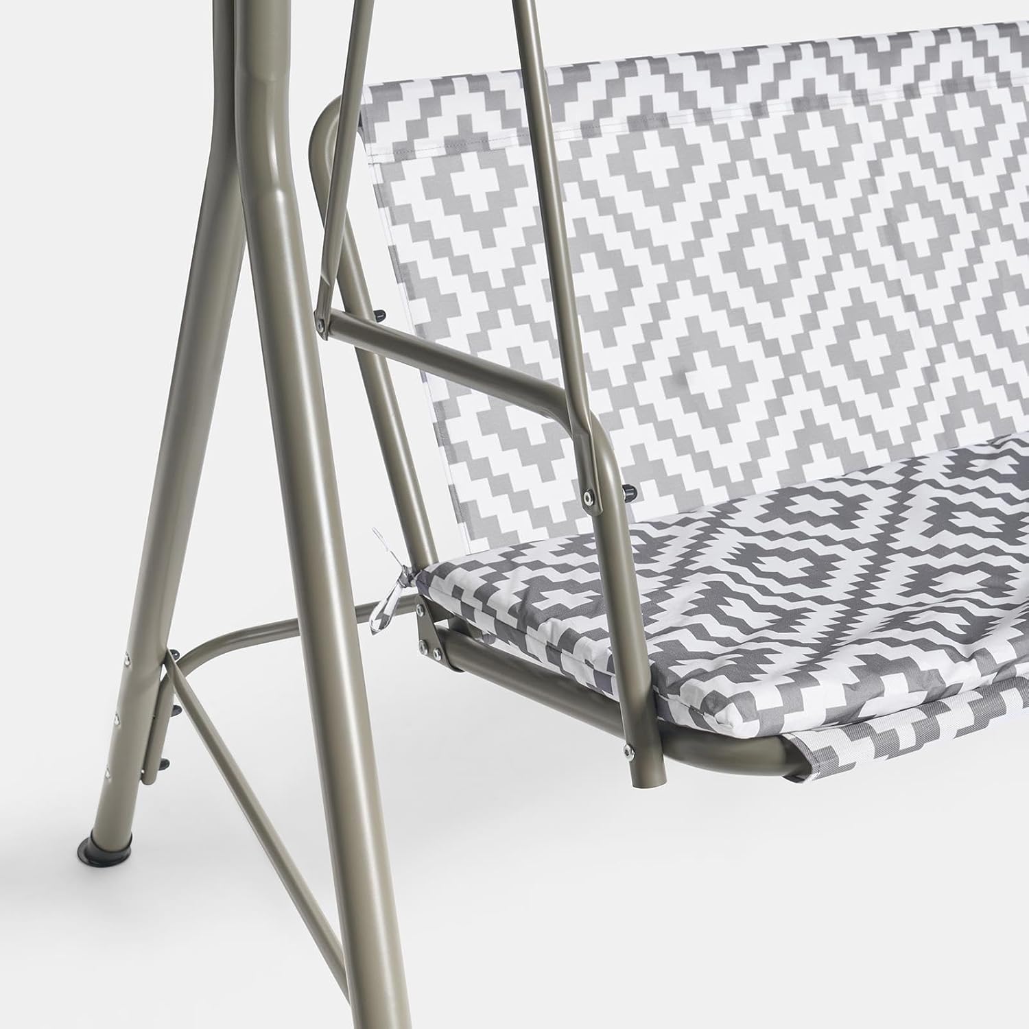 3 Seater Garden Swing Bench with Geometric Cushion Grey