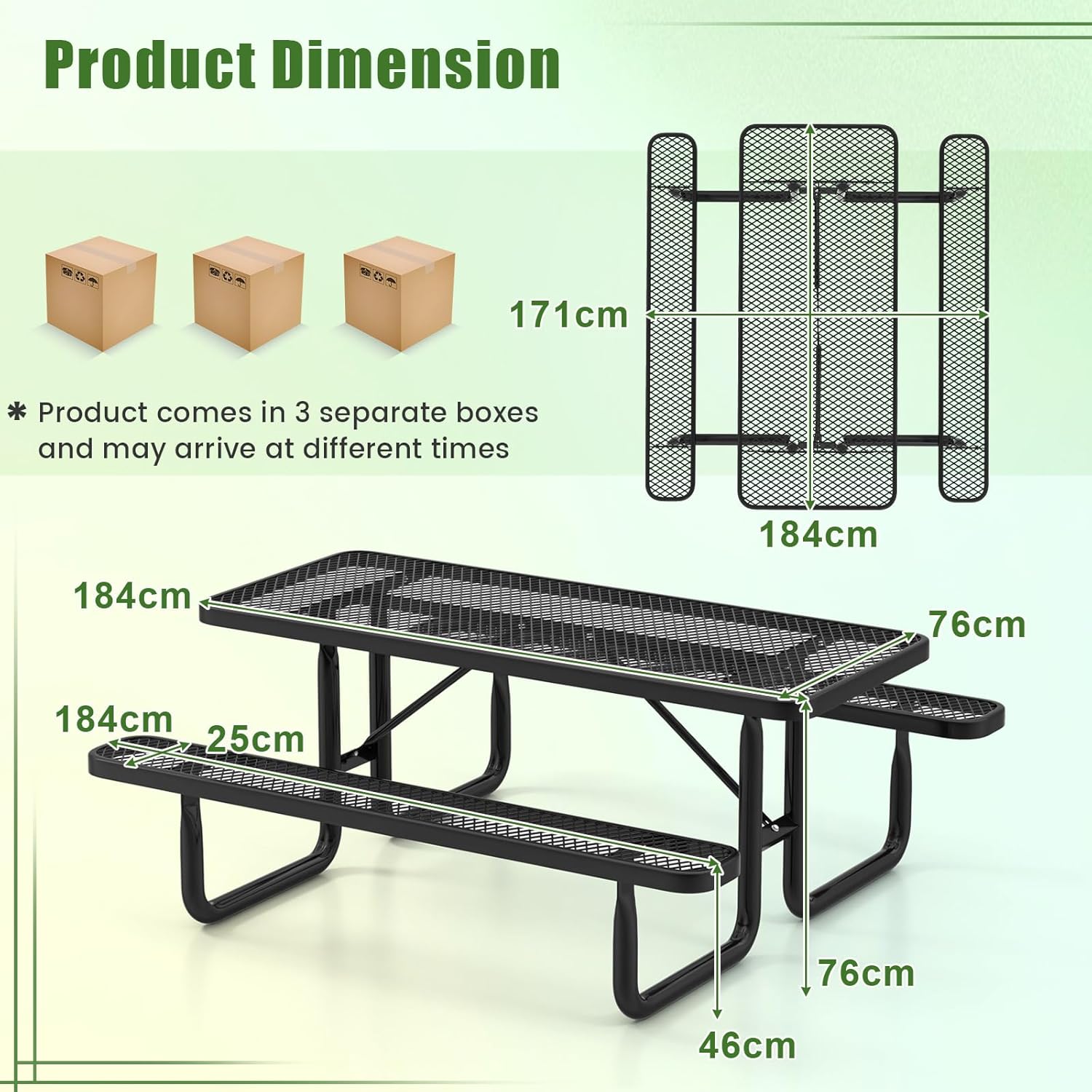 8 Seater Metal Picnic Table Bench Set Outdoor Garden Dining