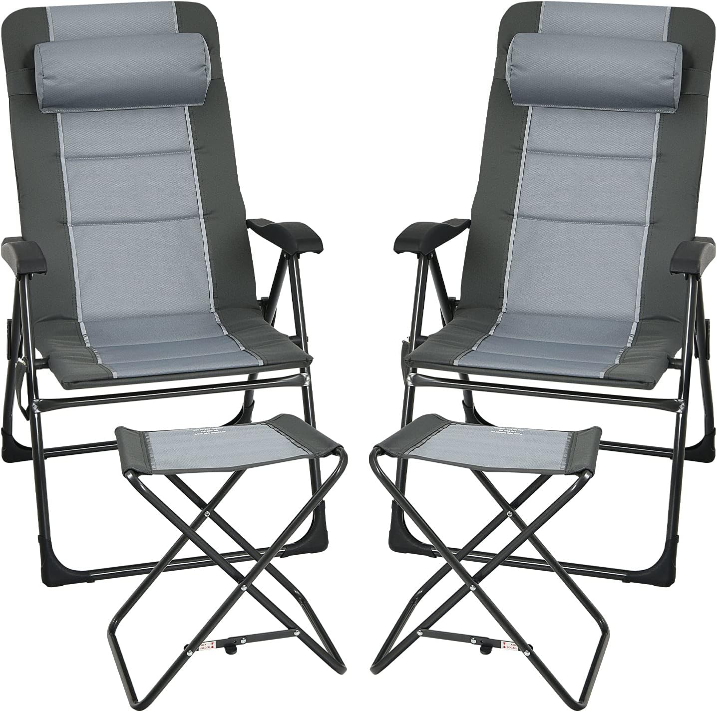 Set of 2 Reclining Camping Chairs with Footrests