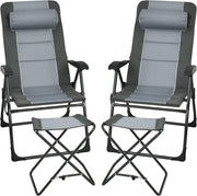 Set of 2 Reclining Camping Chairs with Footrests