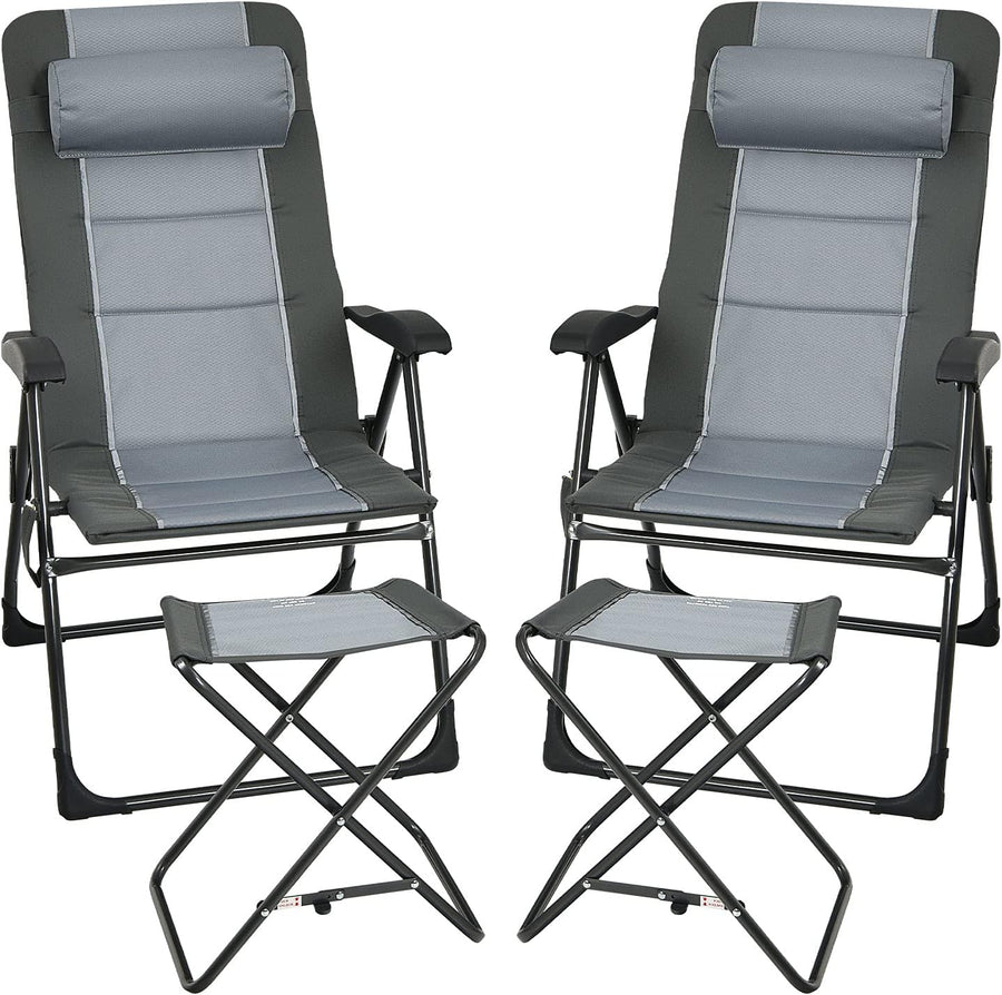 Set of 2 Reclining Camping Chairs with Footrests