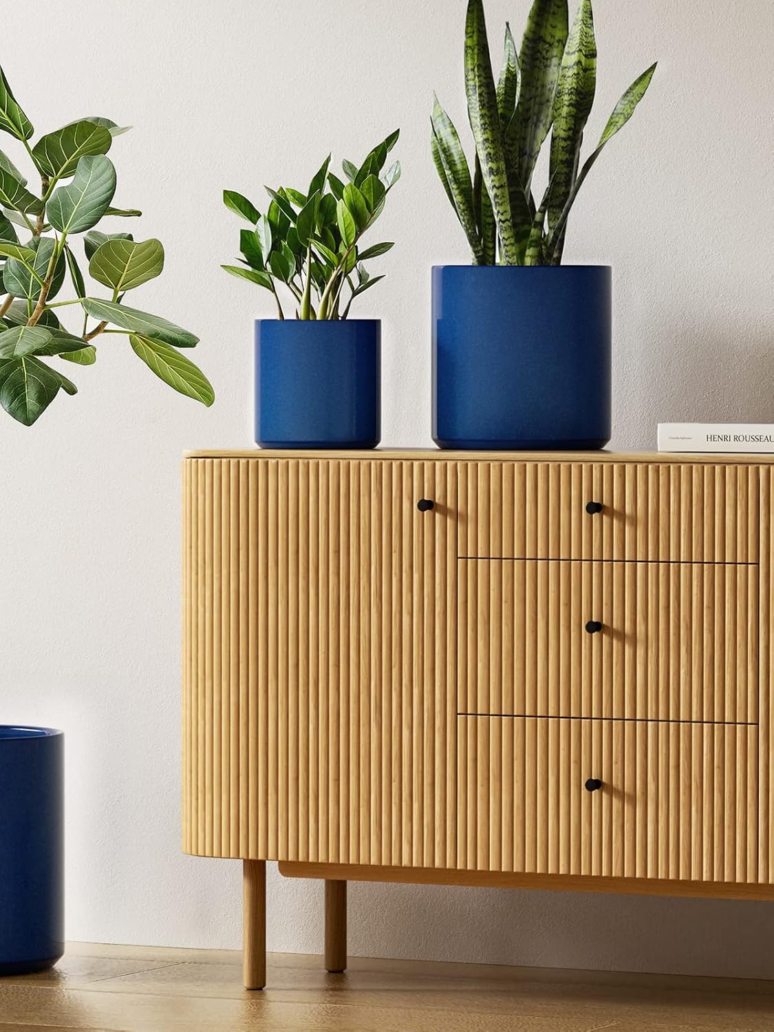 Ceramic Plant Pots Set 3 Midnight Blue Indoor Planters Drainage