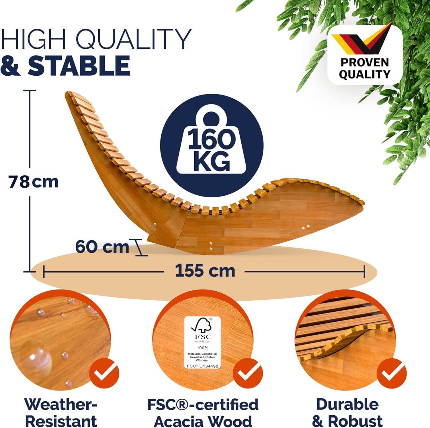 Wooden Rocking Sun Lounger Acacia Foldable Brown
