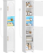 LED Tall Bathroom Storage Cabinet Remote Light Slim White 170cm