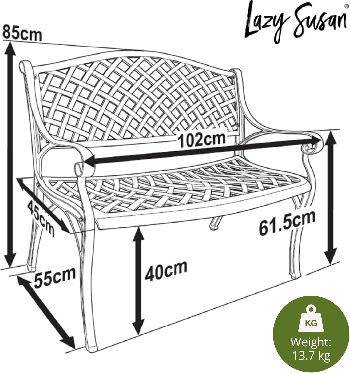 Cast Aluminium Garden Bench 2 Seater Outdoor Patio Seat Cushion