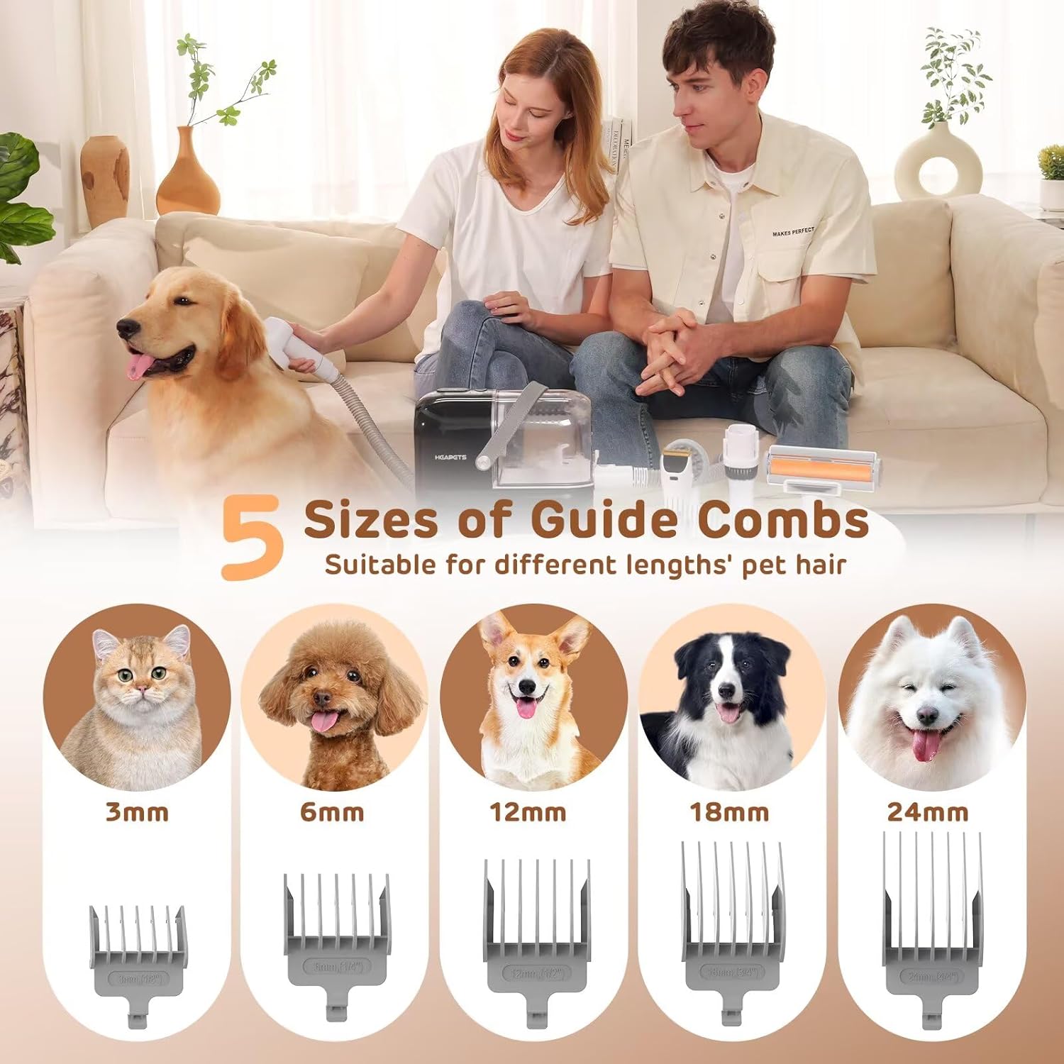 Dog Grooming Vacuum 3L 7 Tool Quiet Clipper Black