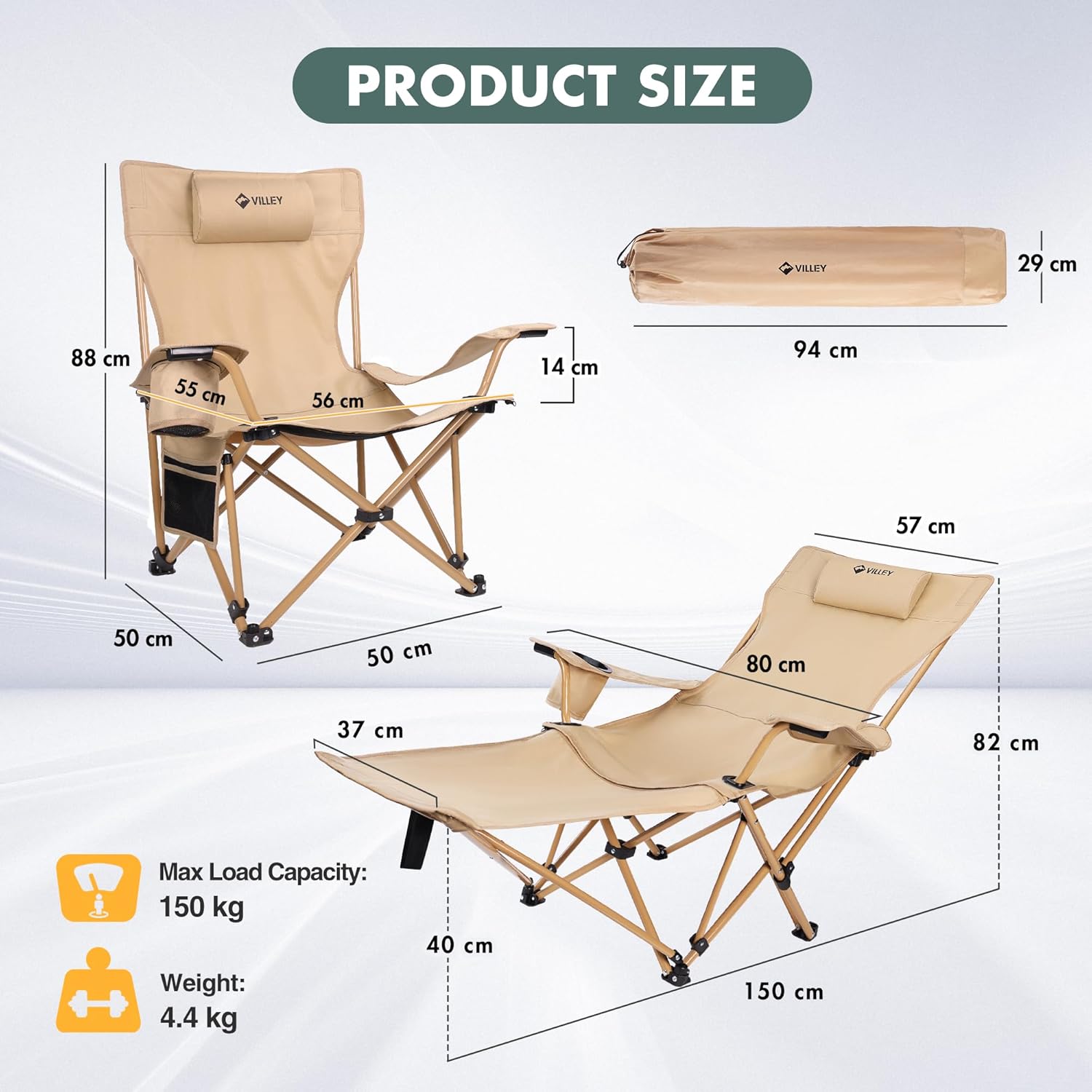 Reclining Camping Chair with Footrest Adjustable Lounger