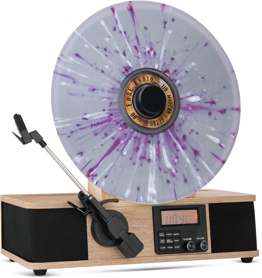 Vertical Record Player Bluetooth Turntable Built In Speakers FM Radio
