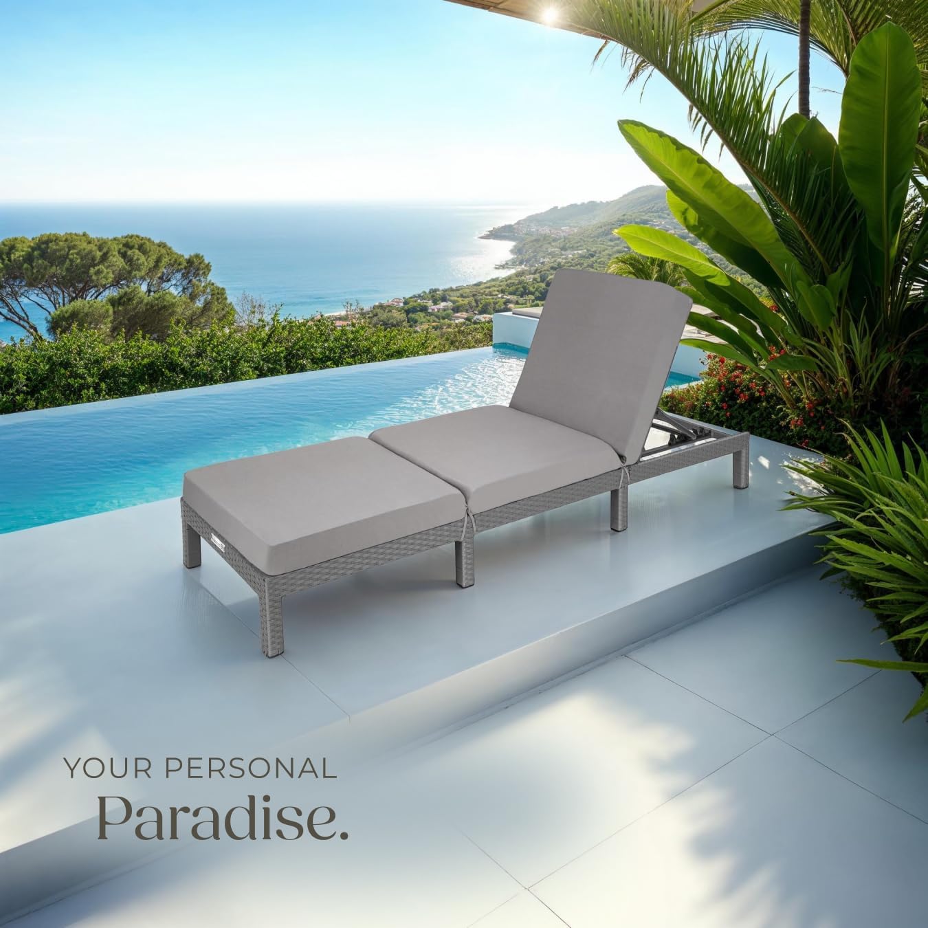 Luxury Rattan Sun Lounger 6 Position Cushion Grey