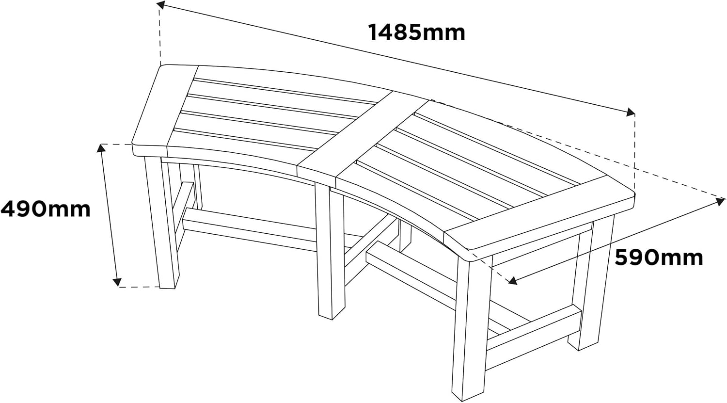 Curved Wooden Garden Bench 150cm Oak Outdoor Seat