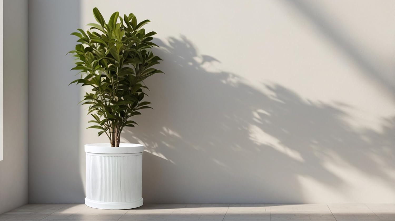 45cm White Ribbed Planter XL Fibrestone Large Plant Pot