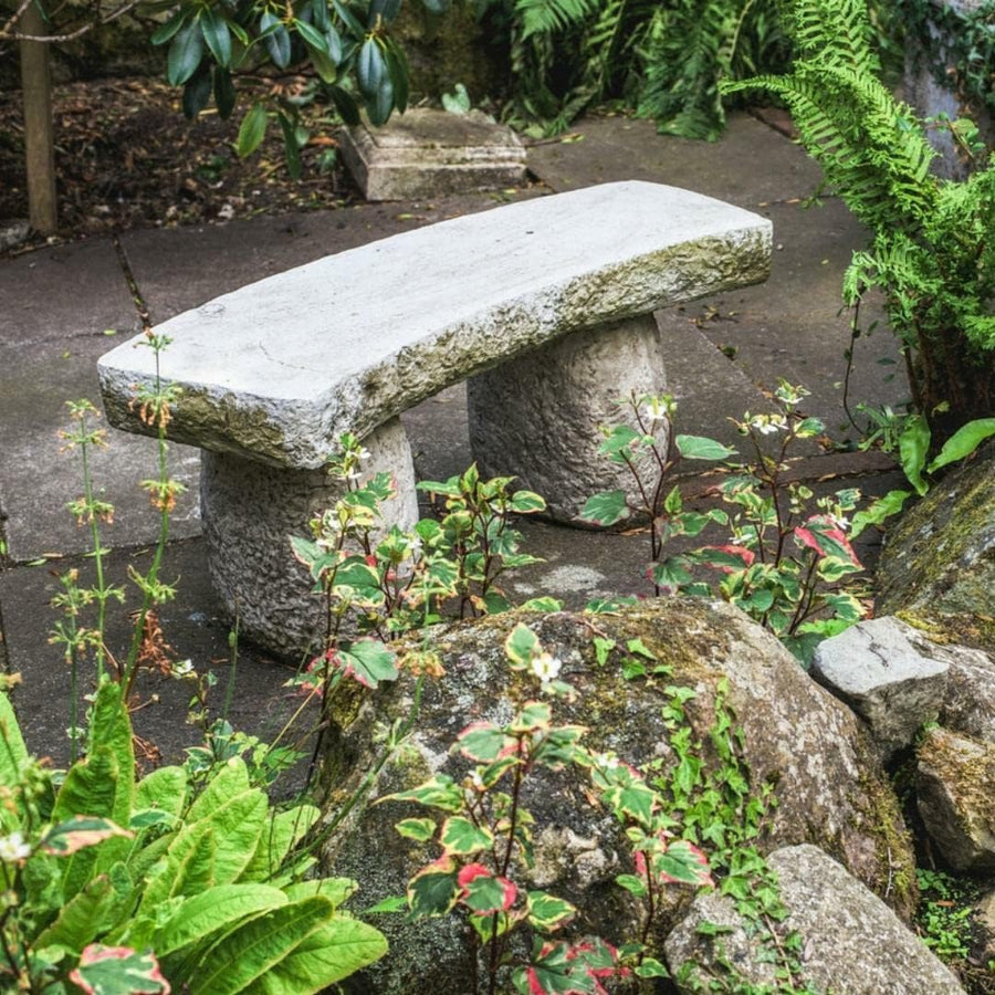 Stone Cast Curved Garden Bench Rustic Medieval Outdoor Seat
