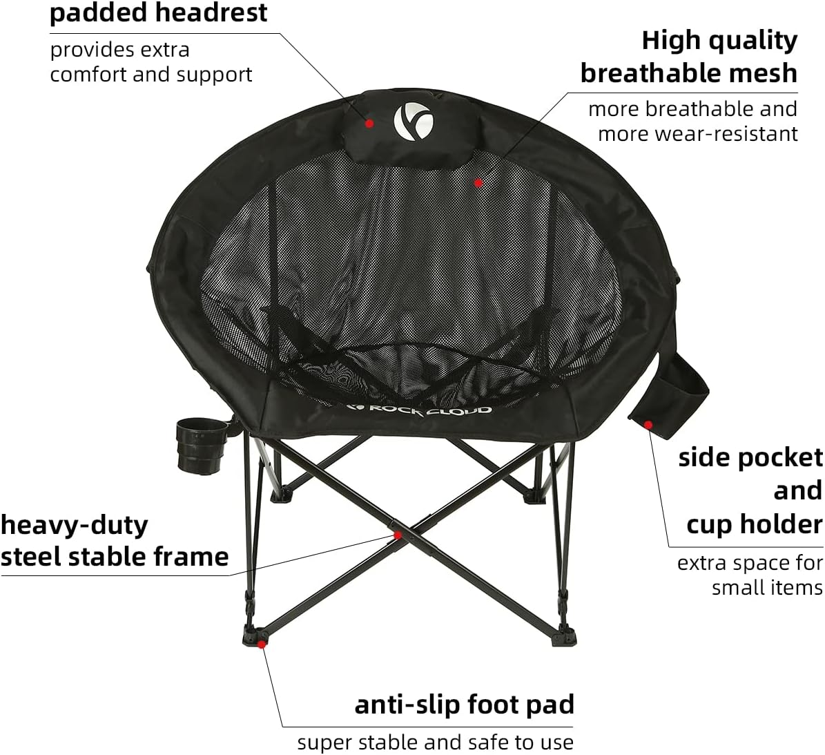 Portable Camping Chair Foldable Outdoor Seat Black