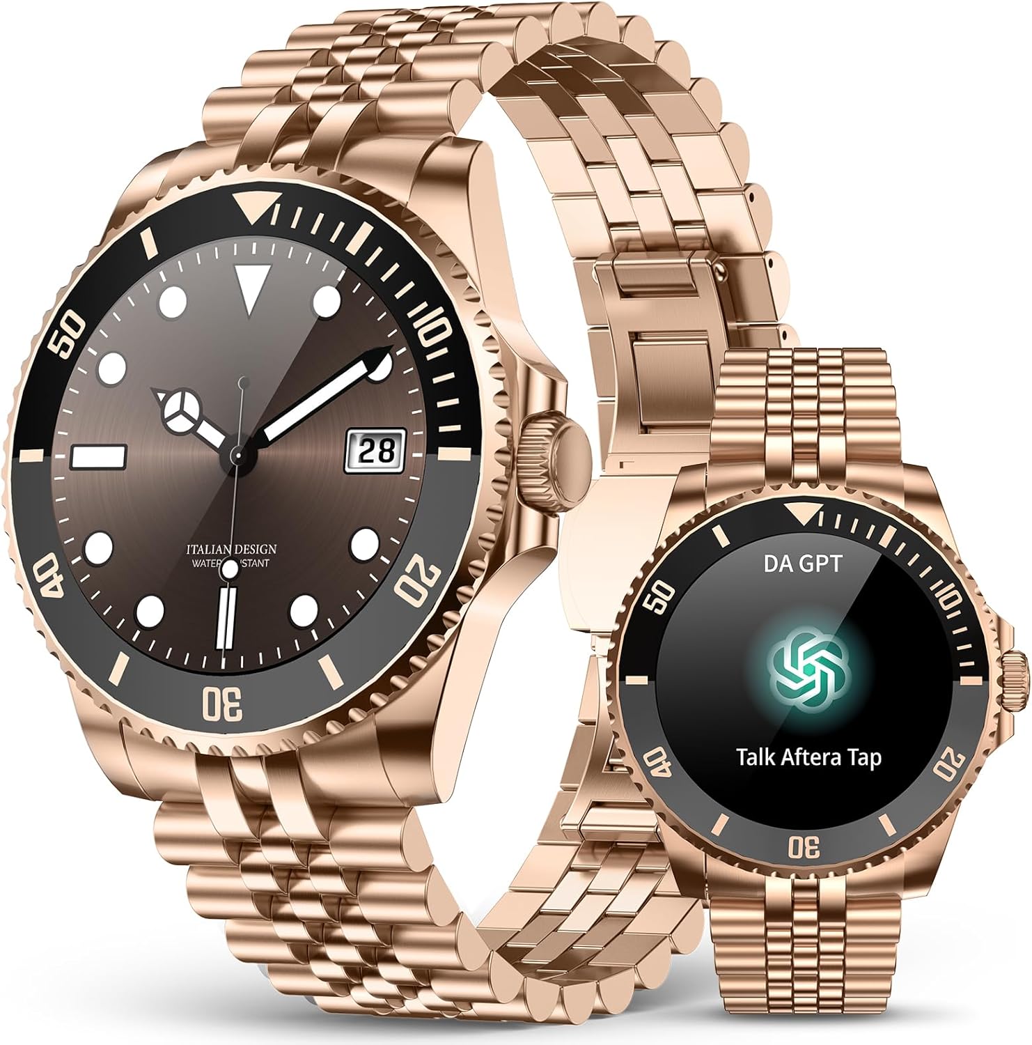 Gold Mens Smart Watch AI Call Fitness Tracker