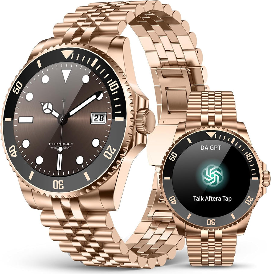Gold Mens Smart Watch AI Call Fitness Tracker