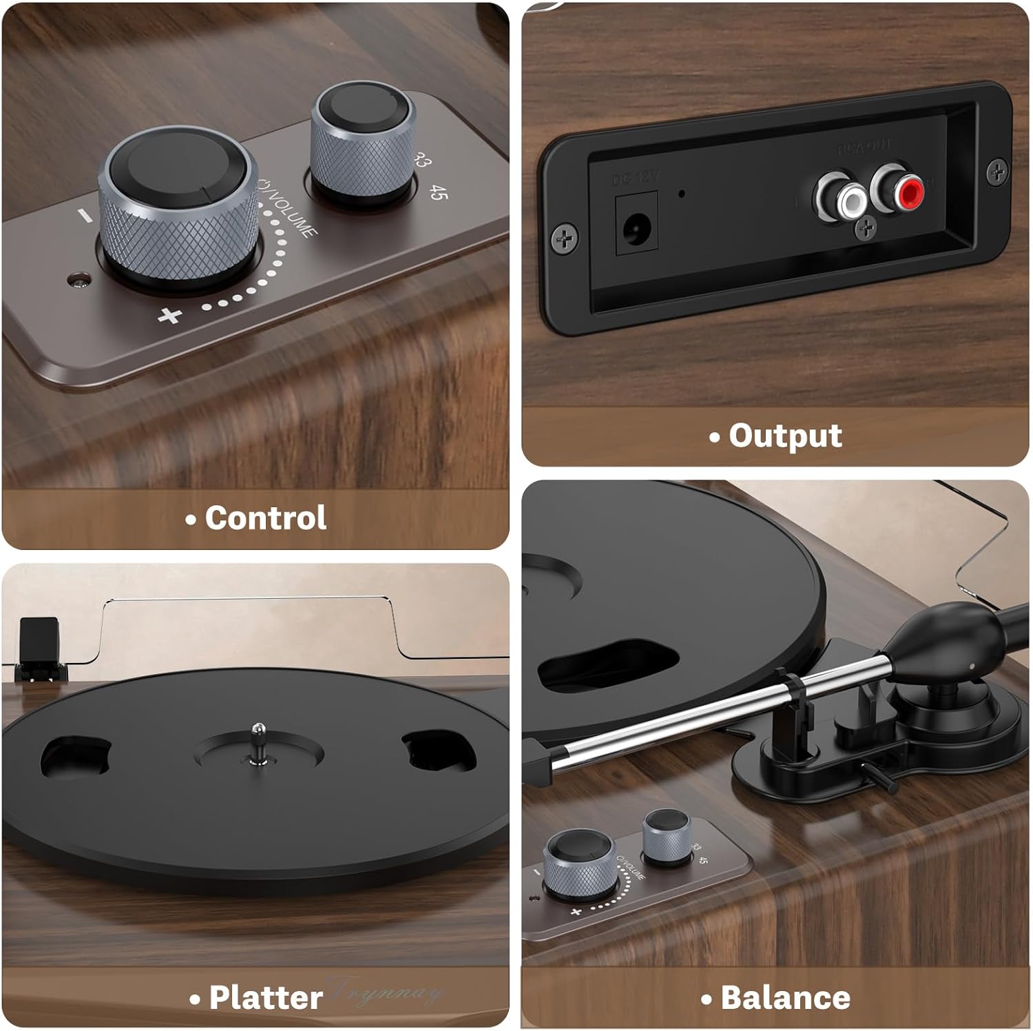 Bluetooth Turntable with Speakers, AT-3600L Cartridge, 33/45 RPM Walnut