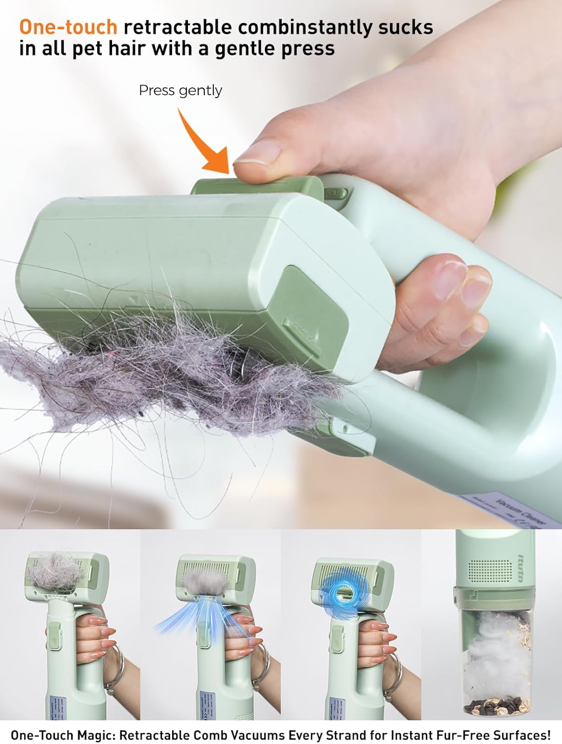 Cordless Pet Grooming Vacuum 10KPa Deshedding Brush Kit Green