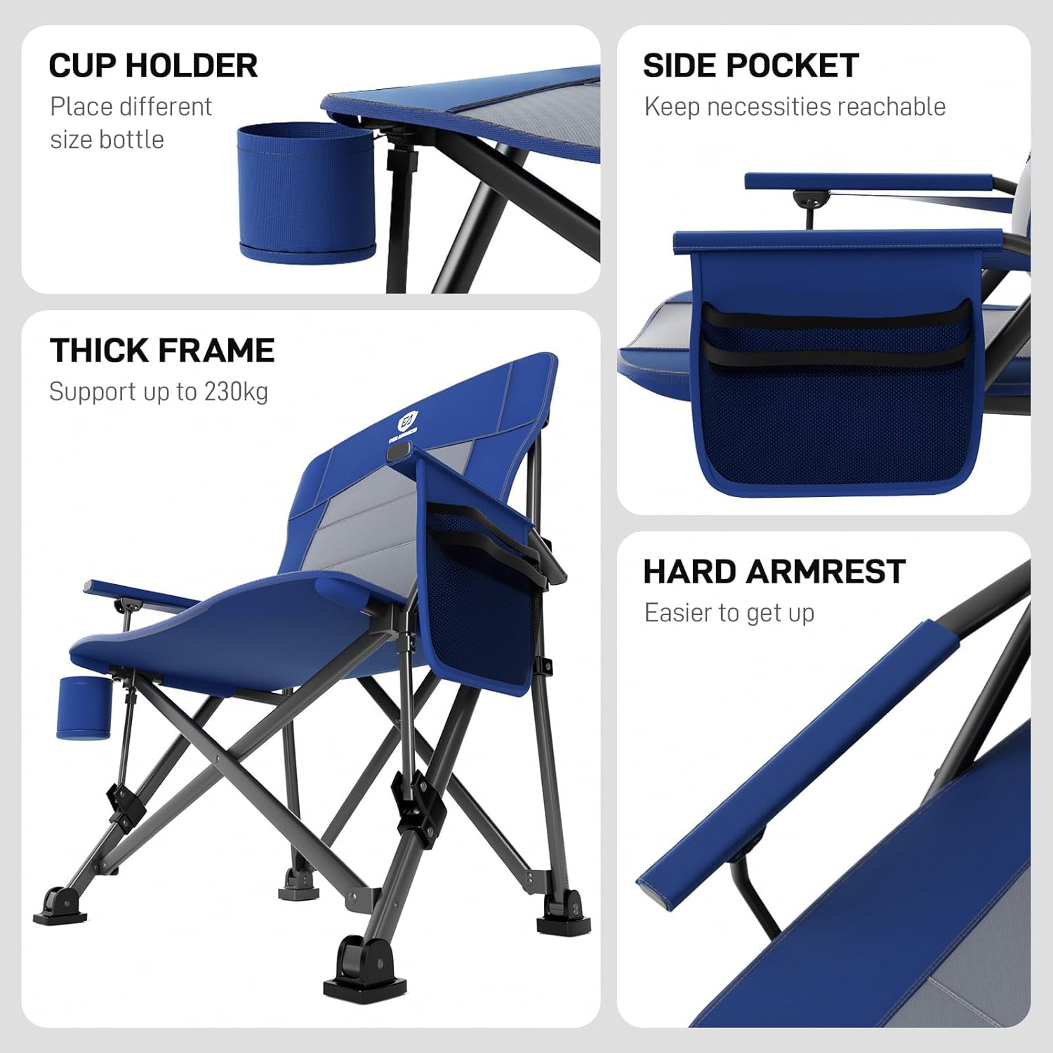 Oversized Folding Camping Chair 230kg Heavy Duty Blue
