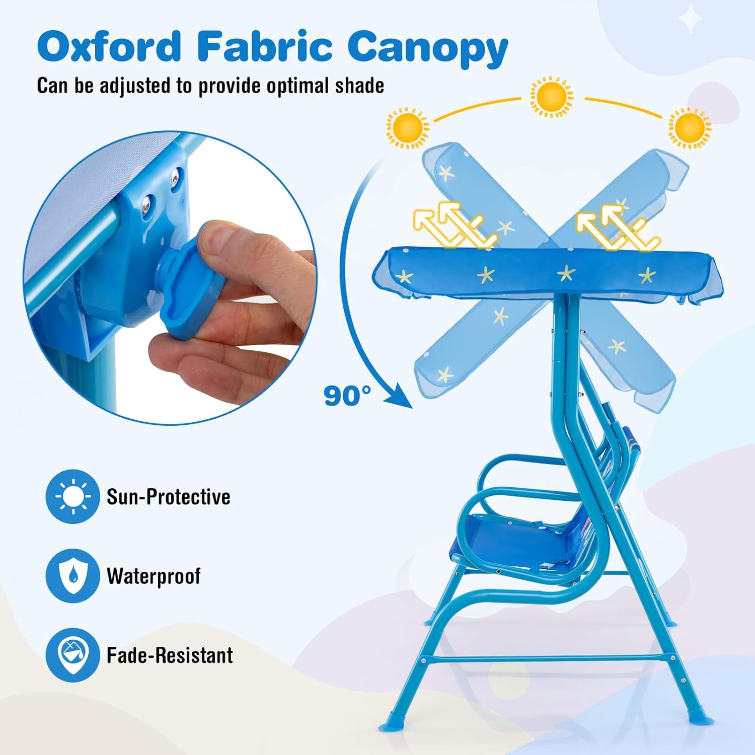 Kids 2 Seat Swing Chair Blue Canopy Safety Belts