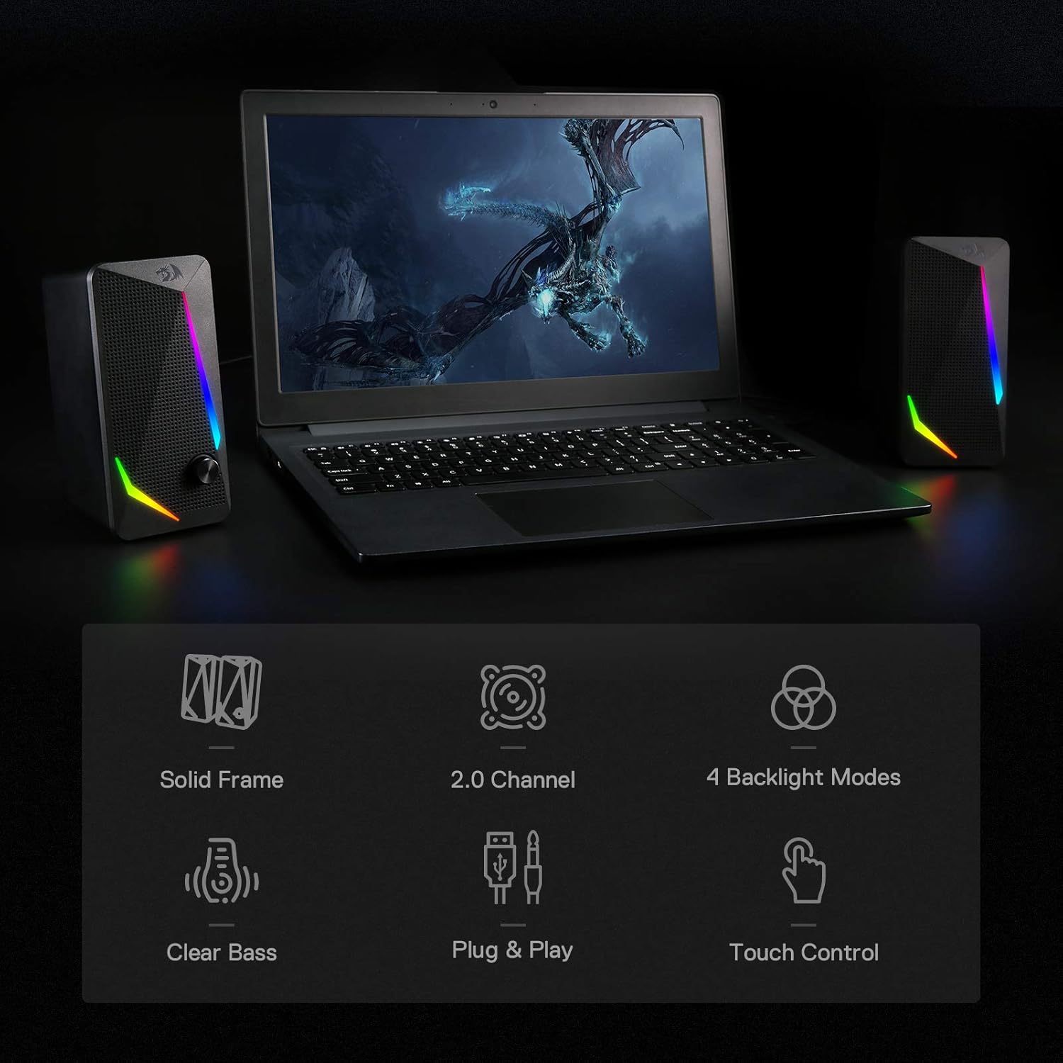 PC Speakers RGB Stereo USB Powered Desktop Audio Bass Control