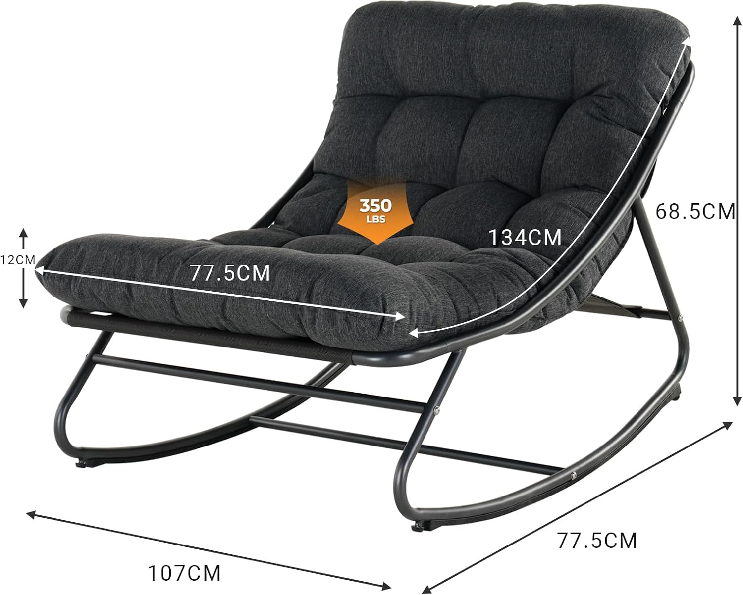 Garden Rocking Chair with Side Table Cushion Dark Grey