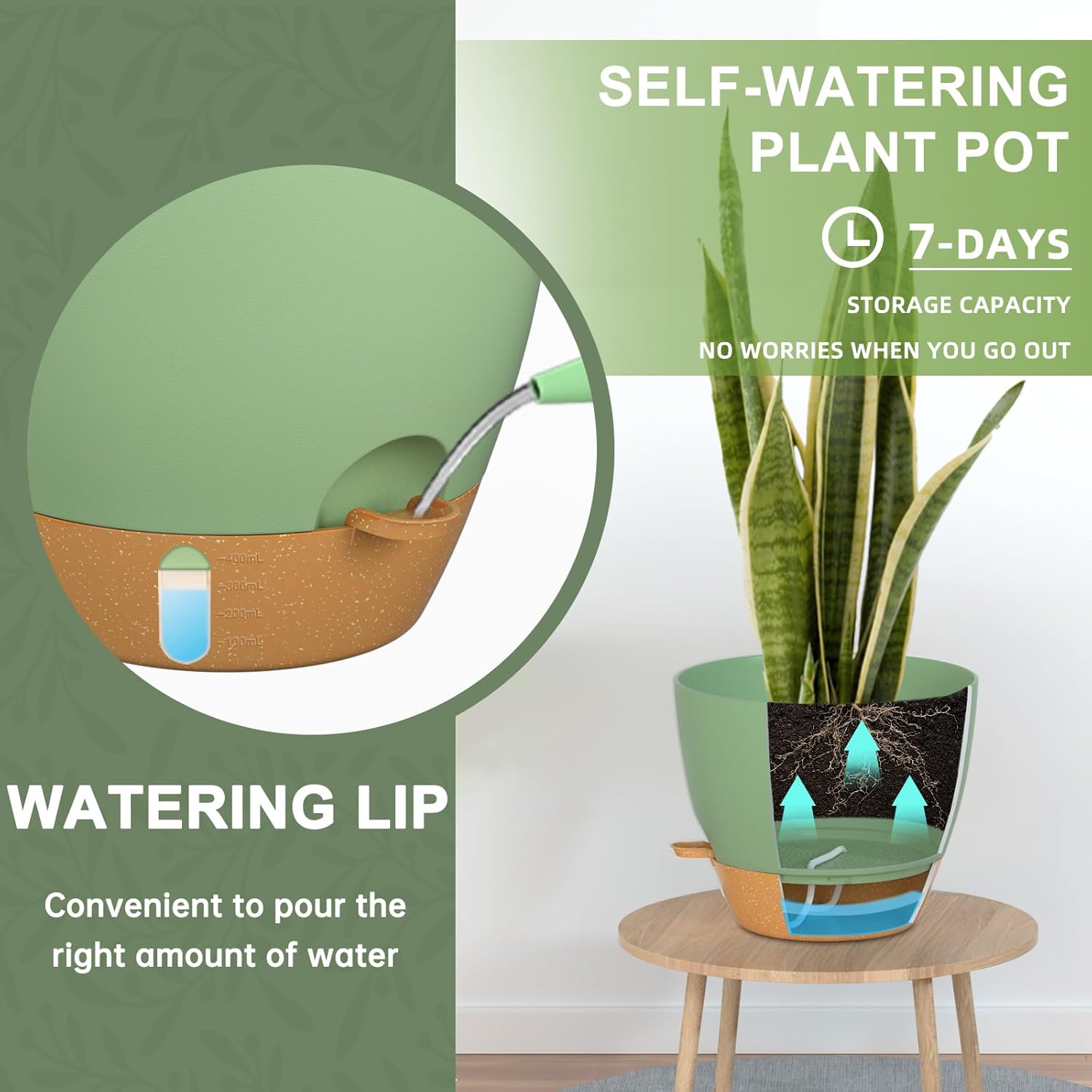 Self Watering Plant Pots 30cm Green Indoor Outdoor Planter Set 2