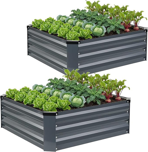 Set of 2 Metal Raised Garden Beds 90x90cm Grey