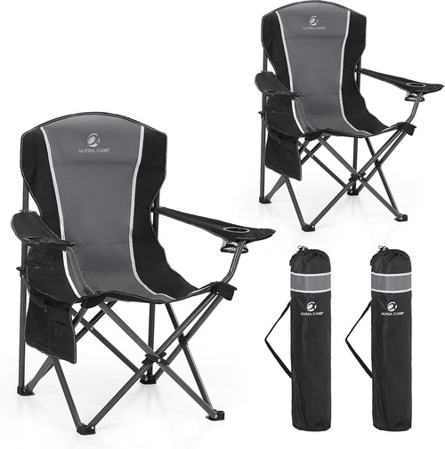 Portable High Back Camping Chair with Cup Holder Side Pocket Grey