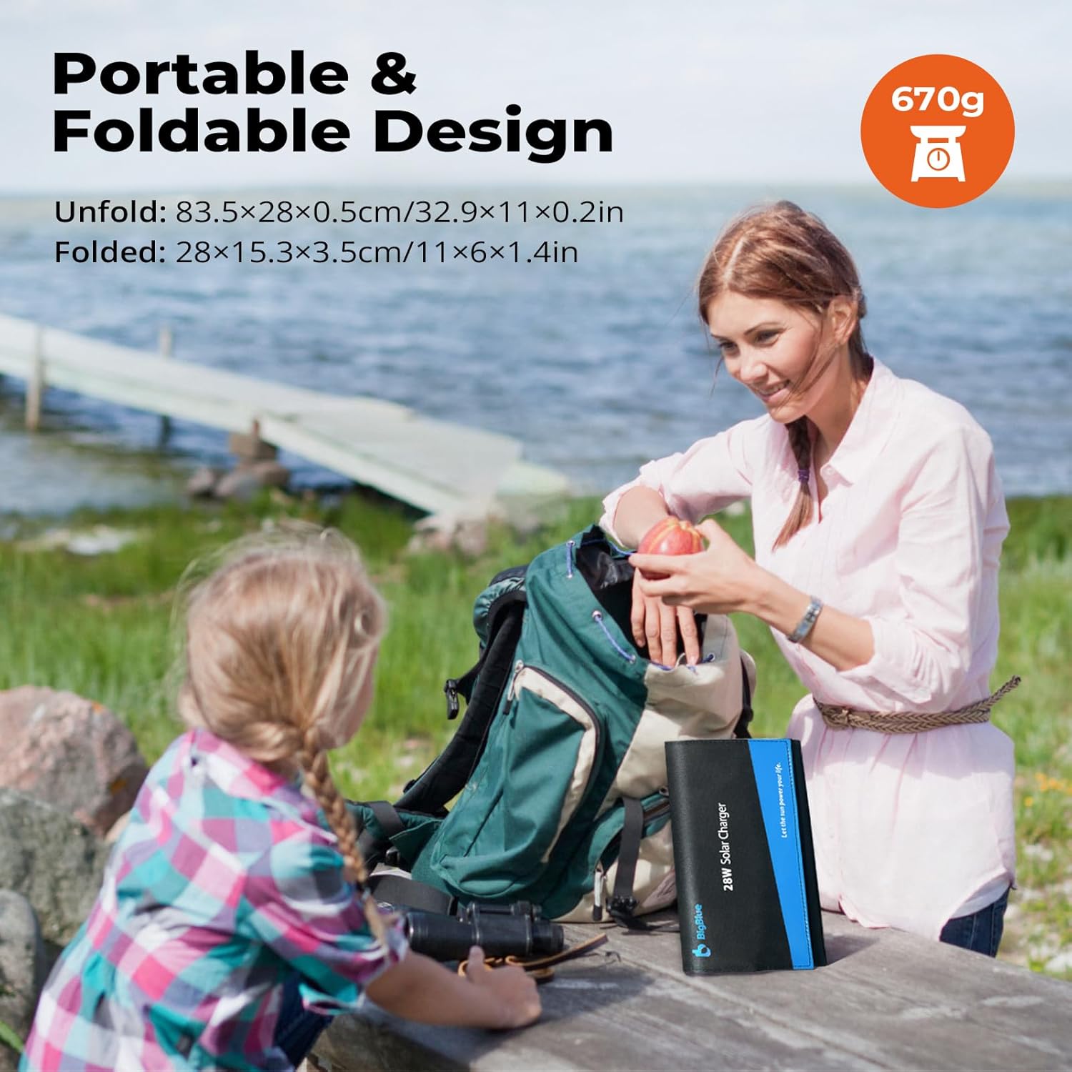 28W Foldable Solar Charger USB C USB A Camping Travel