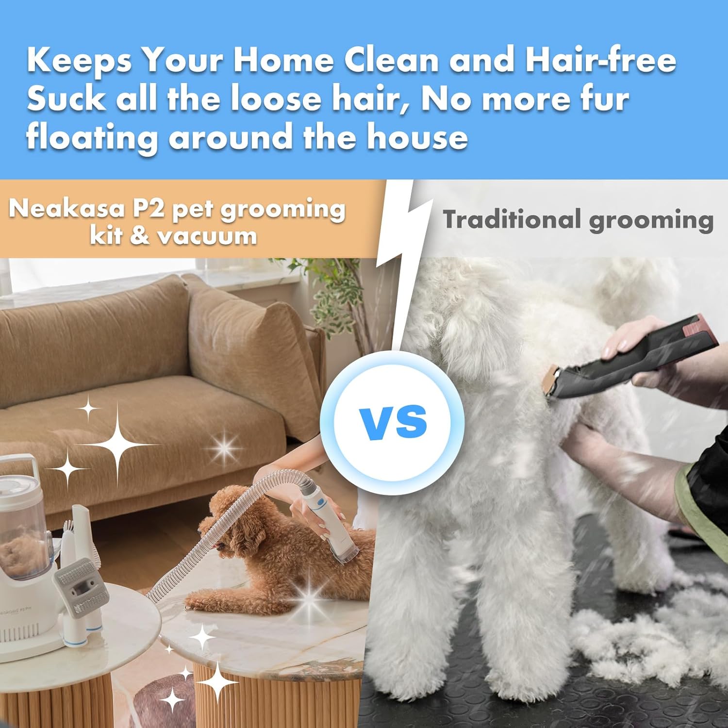 Dog Cat Grooming Kit Vacuum 15000Pa 2L Clippers Silent 5 Tools